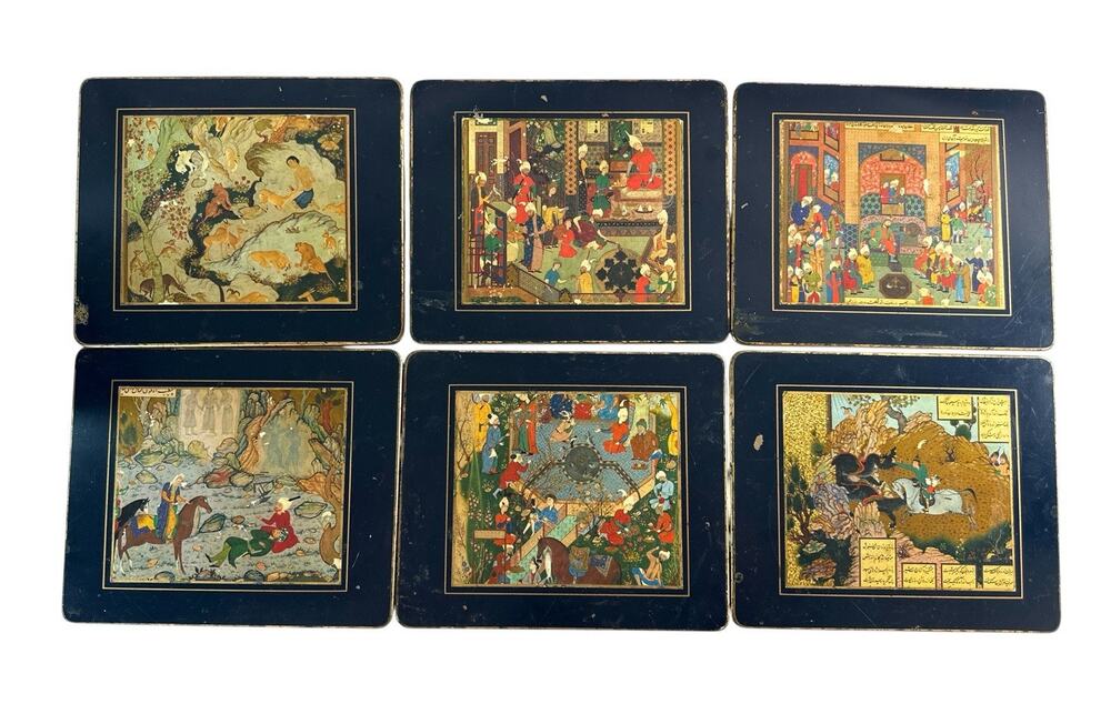 Vintage Lady Clare England Set 6 Wood Placemats Persian Miniature Art 9x7.75